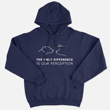 Load image into Gallery viewer, The Only Difference Is Perception Ethical Vegan Hoodie (Unisex)-Vegan Apparel, Vegan Clothing, Vegan Hoodie JH001-Vegan Outfitters-X-Small-Navy-Vegan Outfitters