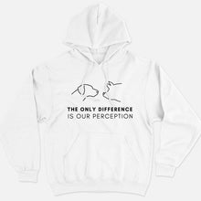 Laden Sie das Bild in den Galerie-Viewer, The Only Difference Is Perception Ethical Vegan Hoodie (Unisex)-Vegan Apparel, Vegan Clothing, Vegan Hoodie JH001-Vegan Outfitters-X-Small-White-Vegan Outfitters