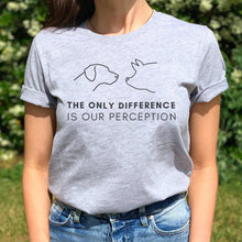Laden Sie das Bild in den Galerie-Viewer, The Only Difference Is Perception Ethical Vegan T-Shirt (Unisex)-Vegan Apparel, Vegan Clothing, Vegan T Shirt, BC3001-Vegan Outfitters-X-Small-White-Vegan Outfitters
