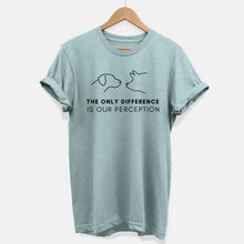 Laden Sie das Bild in den Galerie-Viewer, The Only Difference Is Perception Ethical Vegan T-Shirt (Unisex)-Vegan Apparel, Vegan Clothing, Vegan T Shirt, BC3001-Vegan Outfitters-X-Small-Dusty Blue-Vegan Outfitters