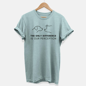The Only Difference Is Perception Ethical Vegan T-Shirt (Unisex)-Vegan Apparel, Vegan Clothing, Vegan T Shirt, BC3001-Vegan Outfitters-X-Small-Dusty Blue-Vegan Outfitters