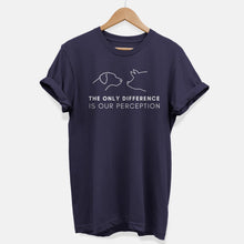 Charger l&#39;image dans la galerie, The Only Difference Is Perception Ethical Vegan T-Shirt (Unisex)-Vegan Apparel, Vegan Clothing, Vegan T Shirt, BC3001-Vegan Outfitters-X-Small-Navy-Vegan Outfitters