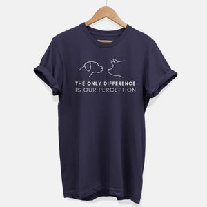 The Only Difference Is Perception Ethical Vegan T-Shirt (Unisex)-Vegan Apparel, Vegan Clothing, Vegan T Shirt, BC3001-Vegan Outfitters-X-Small-Navy-Vegan Outfitters