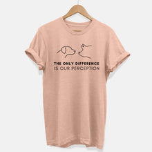 Laden Sie das Bild in den Galerie-Viewer, The Only Difference Is Perception Ethical Vegan T-Shirt (Unisex)-Vegan Apparel, Vegan Clothing, Vegan T Shirt, BC3001-Vegan Outfitters-X-Small-Peach-Vegan Outfitters