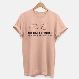 The Only Difference Is Perception Ethical Vegan T-Shirt (Unisex)-Vegan Apparel, Vegan Clothing, Vegan T Shirt, BC3001-Vegan Outfitters-X-Small-Peach-Vegan Outfitters