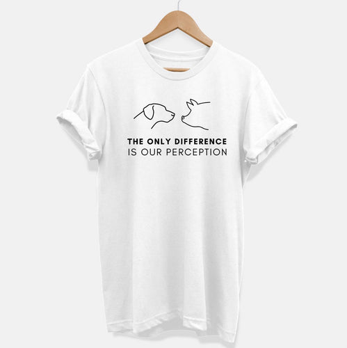 The Only Difference Is Perception Ethical Vegan T-Shirt (Unisex)-Vegan Apparel, Vegan Clothing, Vegan T Shirt, BC3001-Vegan Outfitters-X-Small-White-Vegan Outfitters