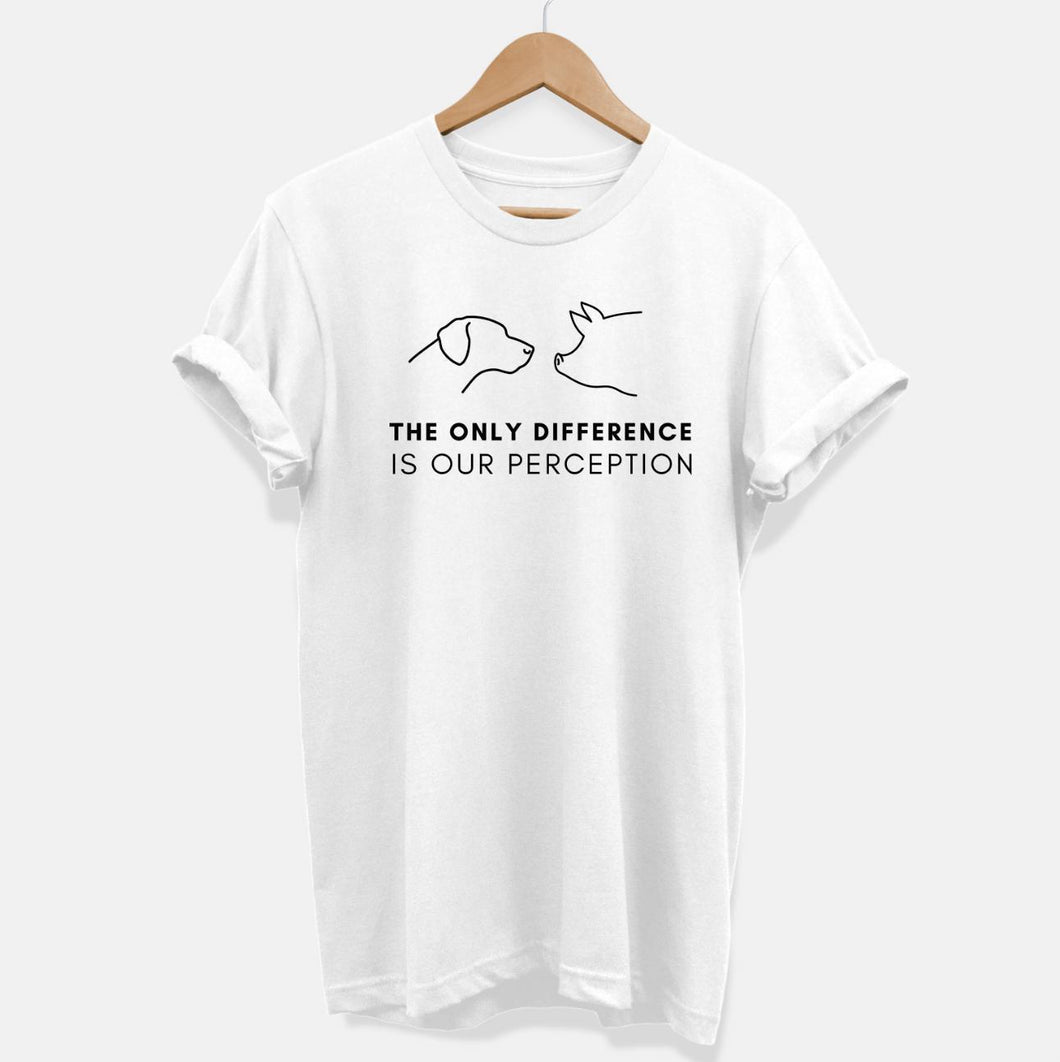 The Only Difference Is Perception Ethical Vegan T-Shirt (Unisex)-Vegan Apparel, Vegan Clothing, Vegan T Shirt, BC3001-Vegan Outfitters-X-Small-White-Vegan Outfitters