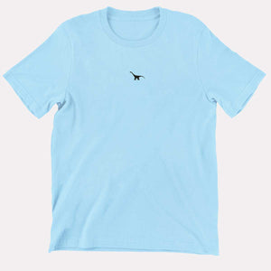 Tiny Embroidered Dinosaur Kids T-Shirt (Unisex)-Vegan Apparel, Vegan Clothing, Vegan Kids Shirt, Mini Creator-Vegan Outfitters-3-4 Years-Pastel Blue-Vegan Outfitters
