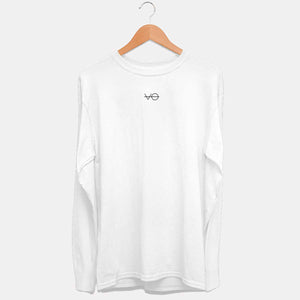 VO Embroidered Ethical Vegan Long Sleeve T-Shirt (Mens)-Vegan Apparel, Vegan Clothing, Vegan Long Sleeve T Shirt, Shuffler-Vegan Outfitters-Small-White-Vegan Outfitters