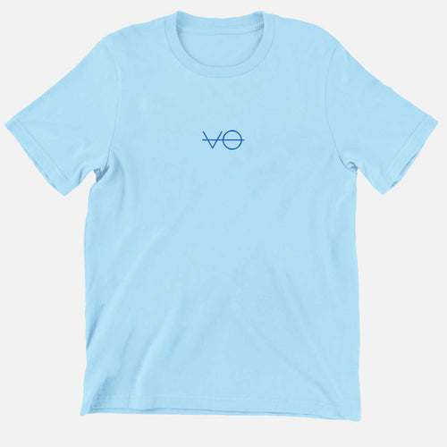 VO Embroidered Kids T-Shirt (Unisex)-Vegan Apparel, Vegan Clothing, Vegan Kids Shirt, Mini Creator-Vegan Outfitters-3-4 Years-Pastel Blue-Vegan Outfitters