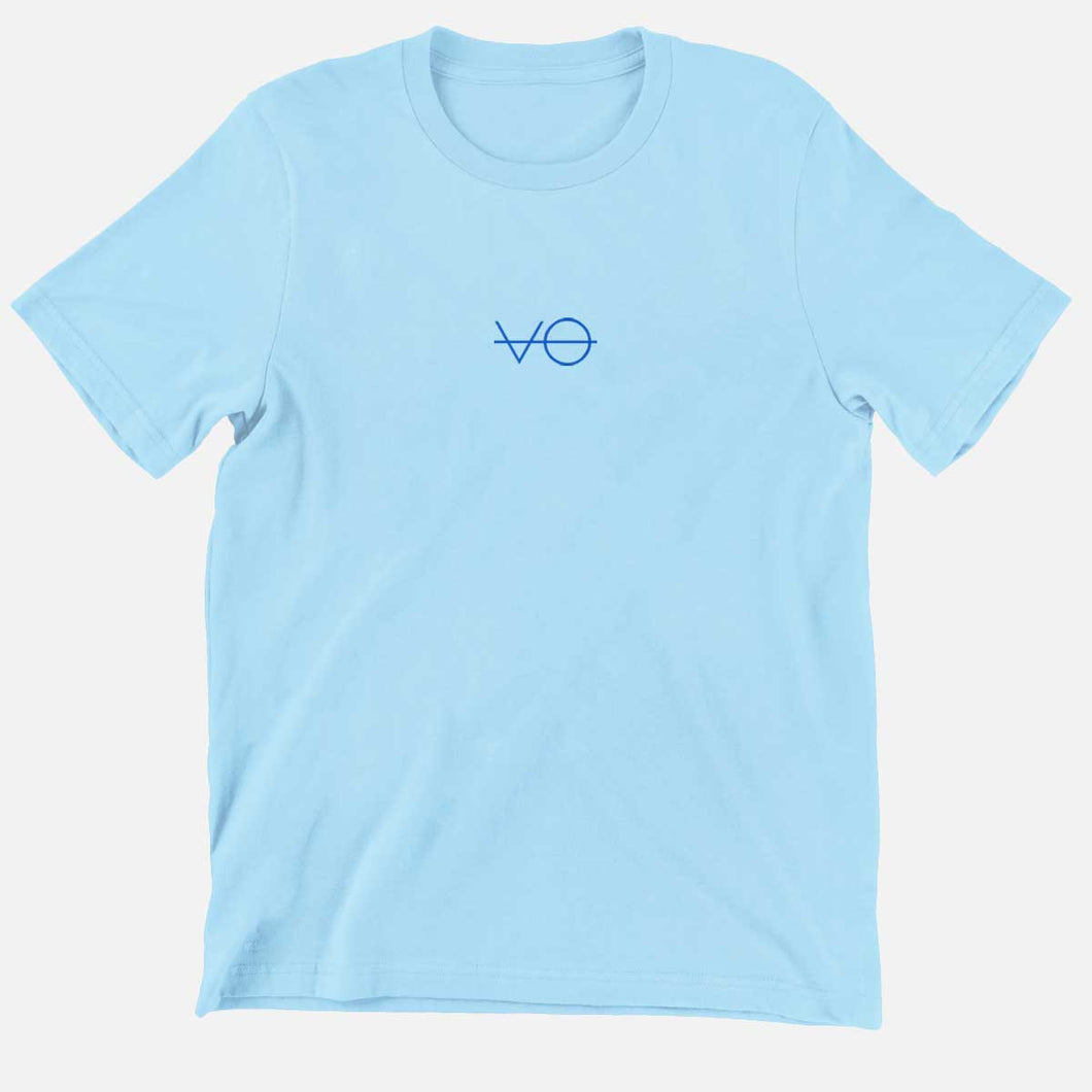 VO Embroidered Kids T-Shirt (Unisex)-Vegan Apparel, Vegan Clothing, Vegan Kids Shirt, Mini Creator-Vegan Outfitters-3-4 Years-Pastel Blue-Vegan Outfitters
