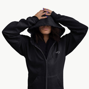 VO Embroidered Zipped Hoodie (Unisex)-Vegan Apparel, Vegan Clothing, Vegan Zoodie JH050-Vegan Outfitters-Small-Charcoal-Vegan Outfitters
