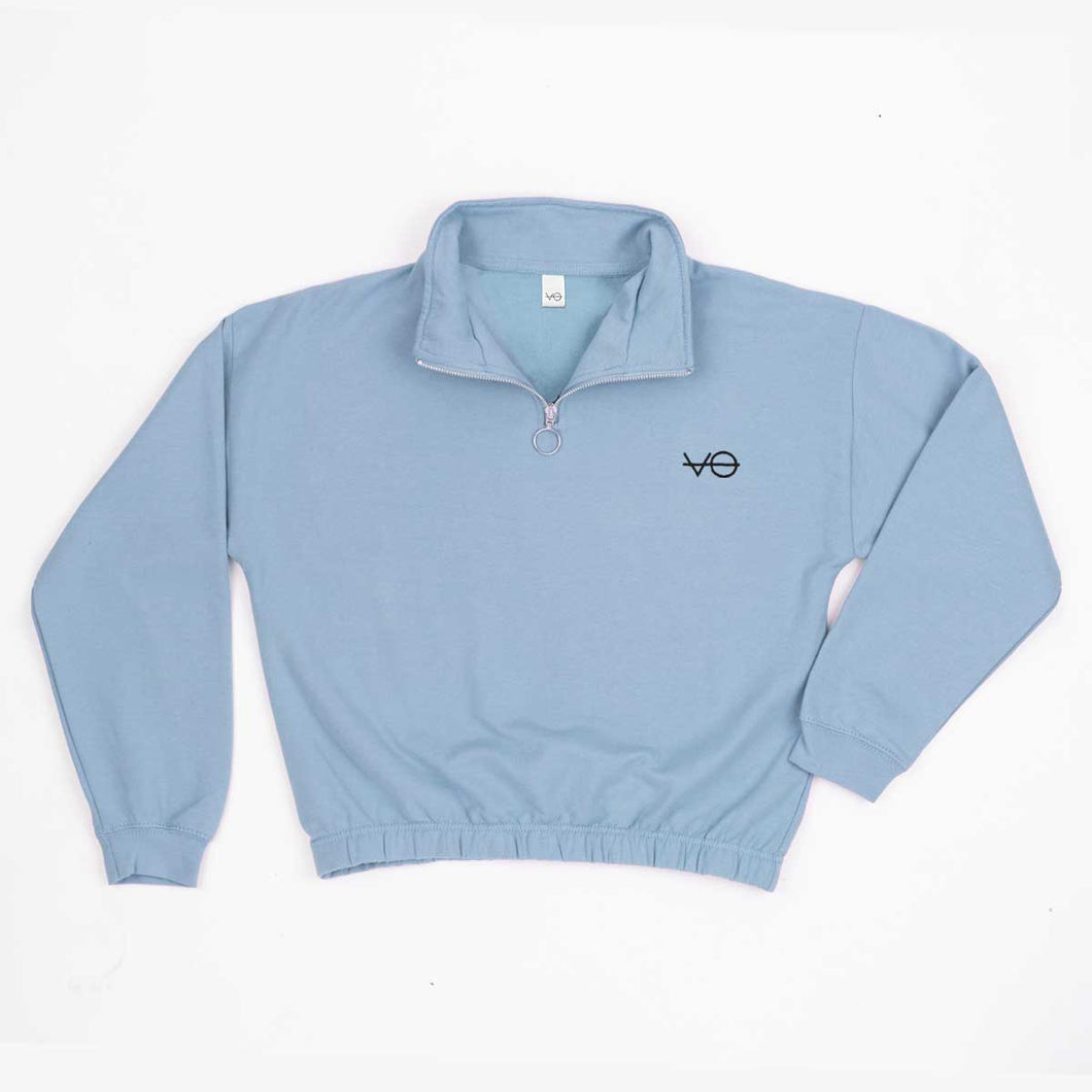 VO Embroidered 1/4 Zip Crop Sweatshirt