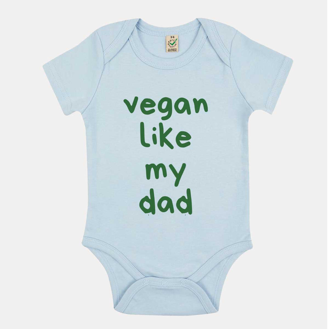 Vegan Like My Dad Vegan Babygrow-Vegan Apparel, Vegan Clothing, Vegan Baby Onesie, EPB02-Vegan Outfitters-3-6 months-Soft Blue-Vegan Outfitters