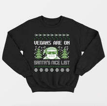 Load image into Gallery viewer, Vegans Are On Santa&#39;s Nice List Vegan Christmas Jumper (Unisex)-Vegan Apparel, Vegan Clothing, Vegan Sweatshirt-Vegan Outfitters-X-Small-Black-Vegan Outfitters