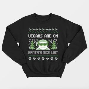 Vegans Are On Santa's Nice List Vegan Christmas Jumper (Unisex)-Vegan Apparel, Vegan Clothing, Vegan Sweatshirt-Vegan Outfitters-X-Small-Black-Vegan Outfitters