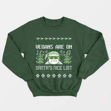 Laden Sie das Bild in den Galerie-Viewer, Vegans Are On Santa&#39;s Nice List Vegan Christmas Jumper (Unisex)-Vegan Apparel, Vegan Clothing, Vegan Sweatshirt-Vegan Outfitters-X-Small-Green-Vegan Outfitters