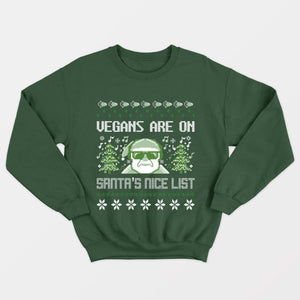 Vegans Are On Santa's Nice List Vegan Christmas Jumper (Unisex)-Vegan Apparel, Vegan Clothing, Vegan Sweatshirt-Vegan Outfitters-X-Small-Green-Vegan Outfitters