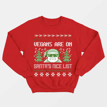 Laden Sie das Bild in den Galerie-Viewer, Vegans Are On Santa&#39;s Nice List Vegan Christmas Jumper (Unisex)-Vegan Apparel, Vegan Clothing, Vegan Sweatshirt-Vegan Outfitters-X-Small-Red-Vegan Outfitters