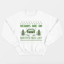 Laden Sie das Bild in den Galerie-Viewer, Vegans Are On Santa&#39;s Nice List Vegan Christmas Jumper (Unisex)-Vegan Apparel, Vegan Clothing, Vegan Sweatshirt-Vegan Outfitters-X-Small-White-Vegan Outfitters