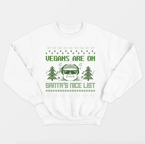 Vegans Are On Santa's Nice List Vegan Christmas Jumper (Unisex)-Vegan Apparel, Vegan Clothing, Vegan Sweatshirt-Vegan Outfitters-X-Small-White-Vegan Outfitters