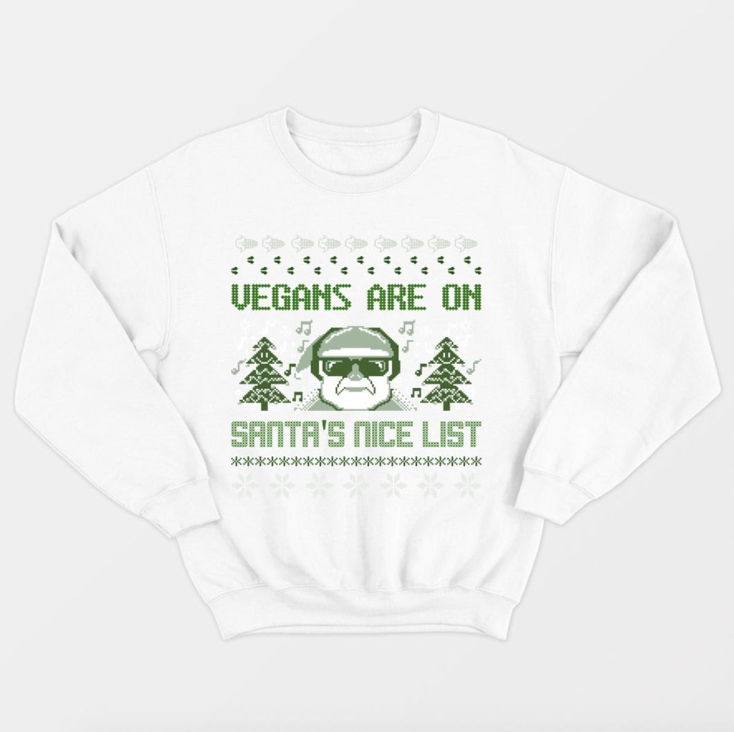 Vegans Are On Santa's Nice List Vegan Christmas Jumper (Unisex)-Vegan Apparel, Vegan Clothing, Vegan Sweatshirt-Vegan Outfitters-X-Small-White-Vegan Outfitters