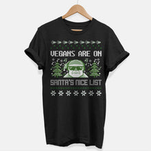 Laden Sie das Bild in den Galerie-Viewer, Vegans Are On Santa&#39;s Nice List Vegan Christmas T-Shirt (Unisex)-Vegan Apparel, Vegan Clothing, Vegan T Shirt-Vegan Outfitters-X-Small-Black-Vegan Outfitters