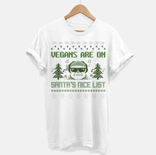 Laden Sie das Bild in den Galerie-Viewer, Vegans Are On Santa&#39;s Nice List Vegan Christmas T-Shirt (Unisex)-Vegan Apparel, Vegan Clothing, Vegan T Shirt-Vegan Outfitters-X-Small-White-Vegan Outfitters