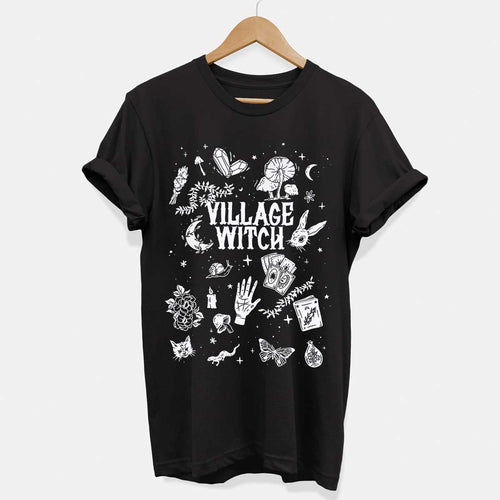 Village Witch T-Shirt (Unisex)-Vegan Apparel, Vegan Clothing, Vegan T Shirt, BC3001-Vegan Outfitters-Small-Black-Vegan Outfitters