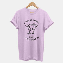 Load image into Gallery viewer, What is Love? Baby Don&#39;t Herd Me - Ethical Vegan T-Shirt (Unisex)-Vegan Apparel, Vegan Clothing, Vegan T Shirt, BC3001-Vegan Outfitters-X-Small-Dusty Lilac-Vegan Outfitters